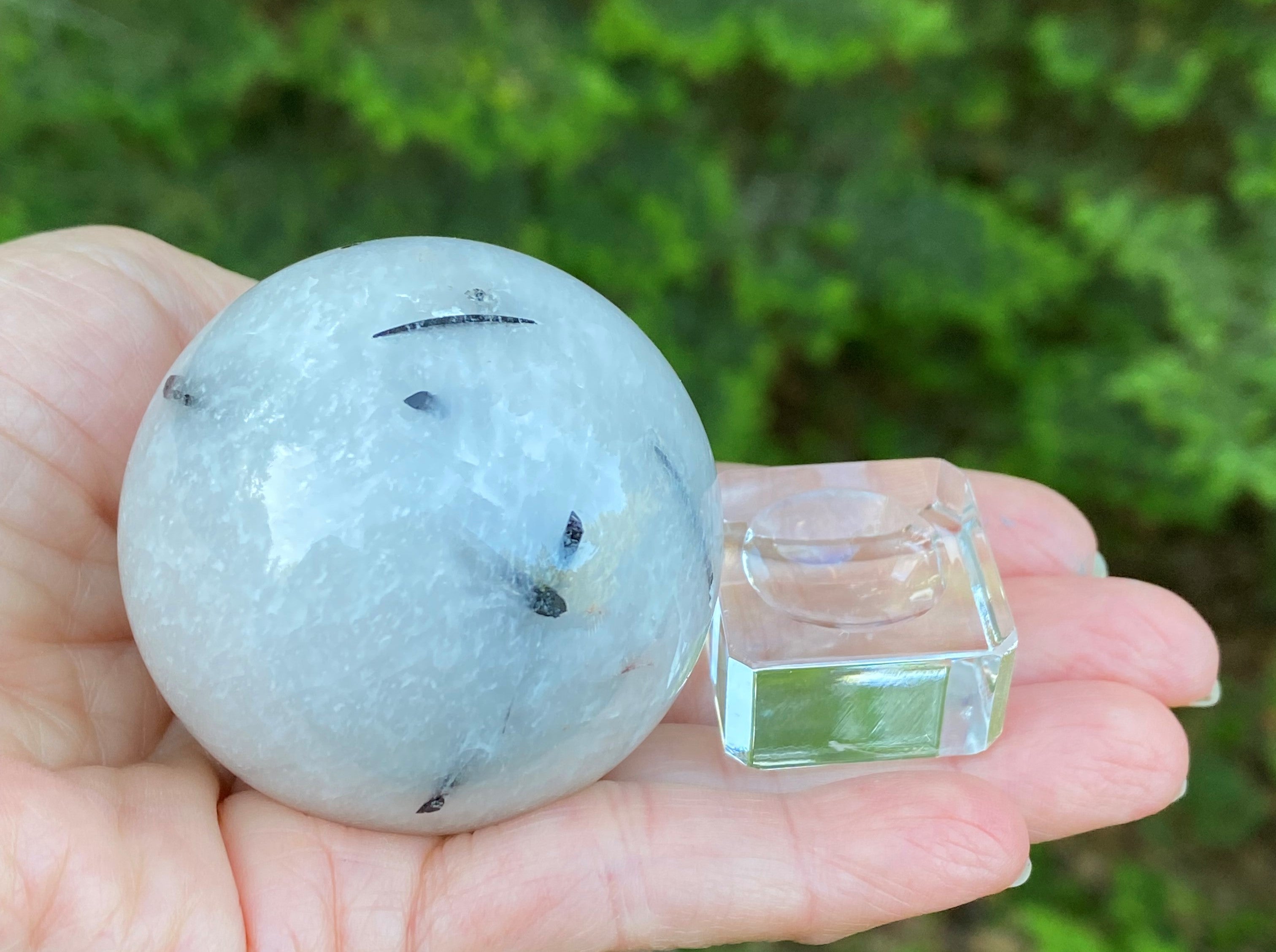 Black Tourmaline Quartz Sphere  Stand  Grounding Protection 31688S