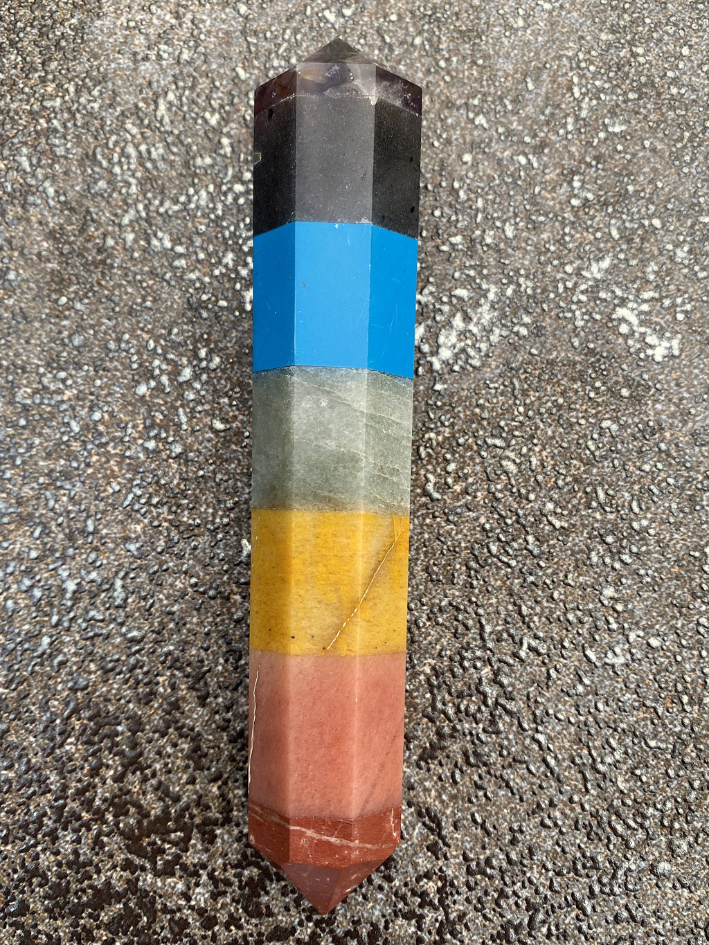 7 Stone Chakra Wand  DT Point  Healing Crystal India 30825S