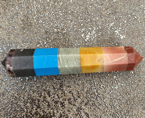 7 Stone Chakra Wand  DT Point  Healing Crystal India 30825S