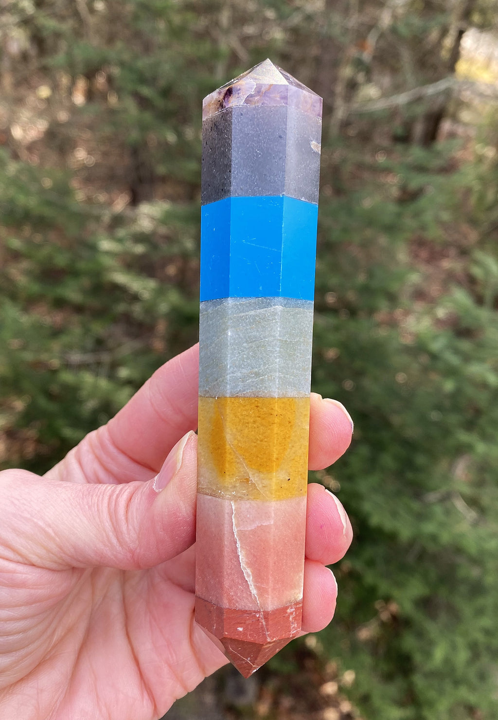 7 Stone Chakra Wand  DT Point  Healing Crystal India 30825S