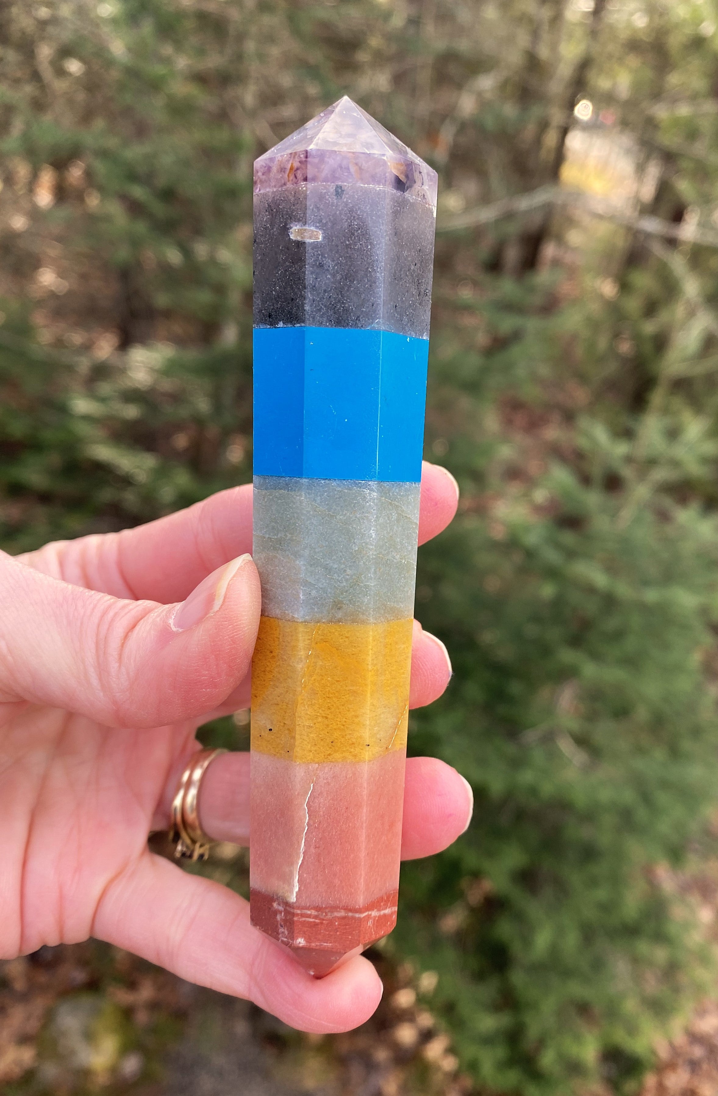 7 Stone Chakra Wand  DT Point  Healing Crystal India 30825S