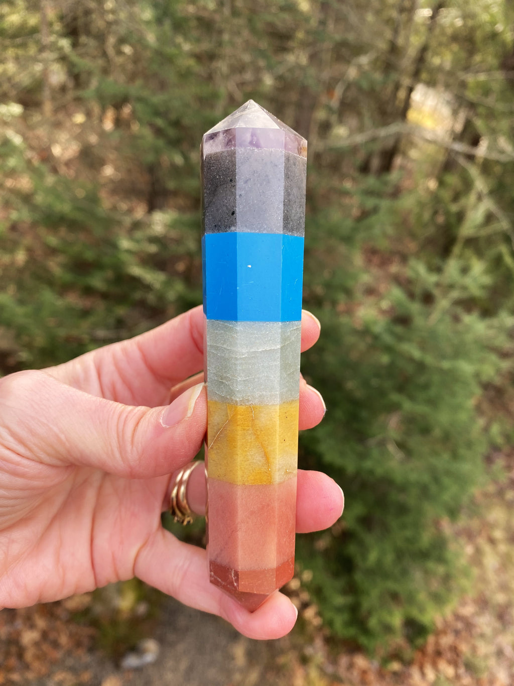 7 Stone Chakra Wand  DT Point  Healing Crystal India 30825S