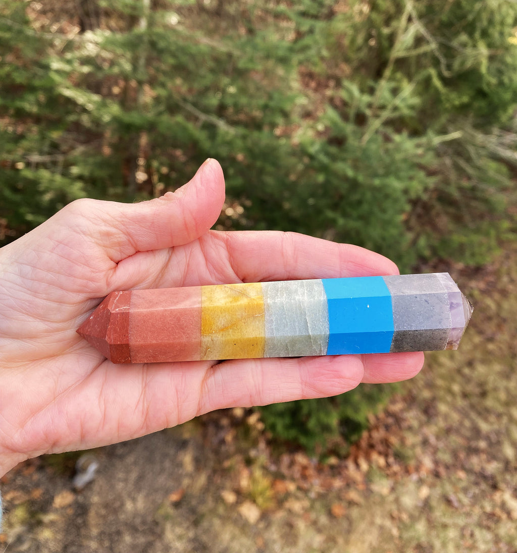 7 Stone Chakra Wand  DT Point  Healing Crystal India 30825S