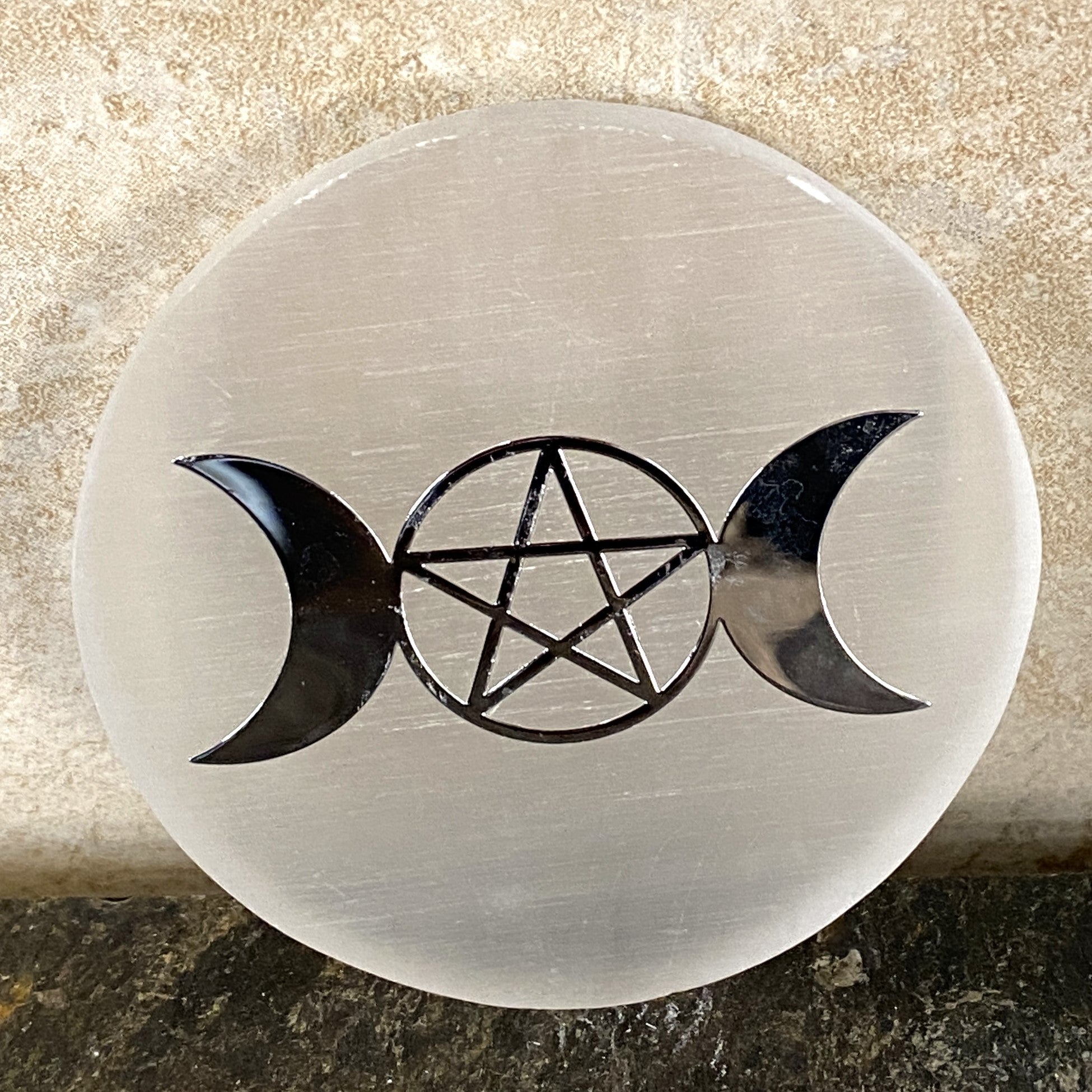 Selenite Charging Plate Triple Moon  Healing Protection 31084ETS