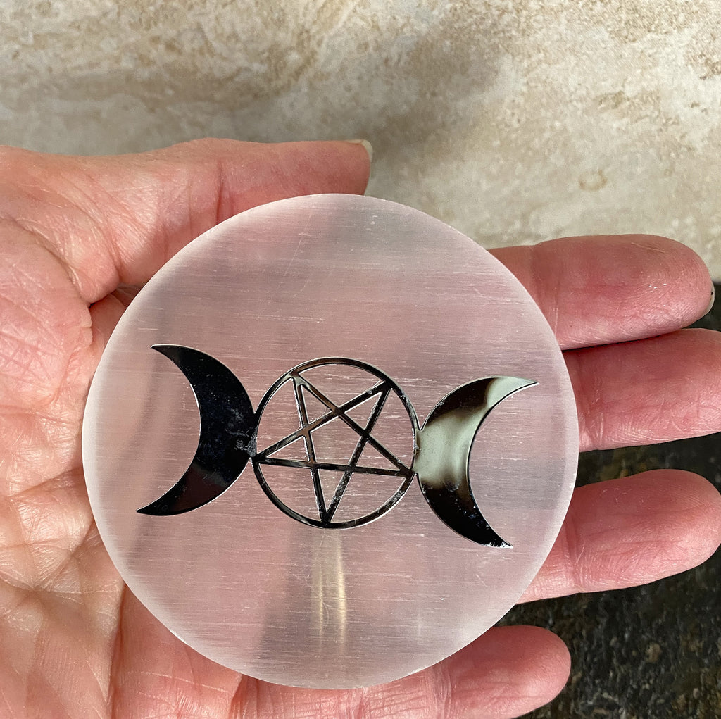 Selenite Charging Plate Triple Moon  Healing Protection 31084ETS