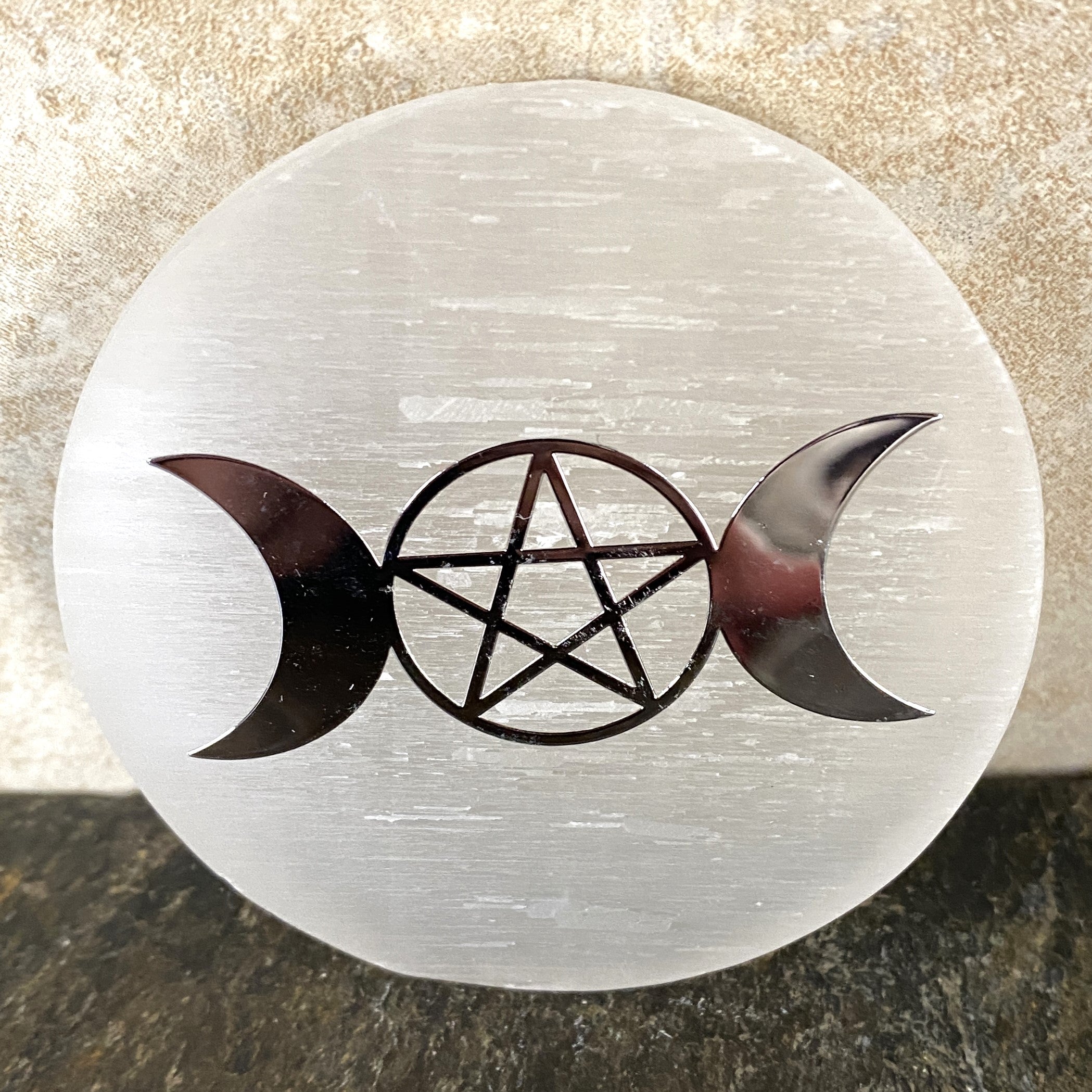Selenite Charging Plate Triple Moon  Healing Protection 31085ETS