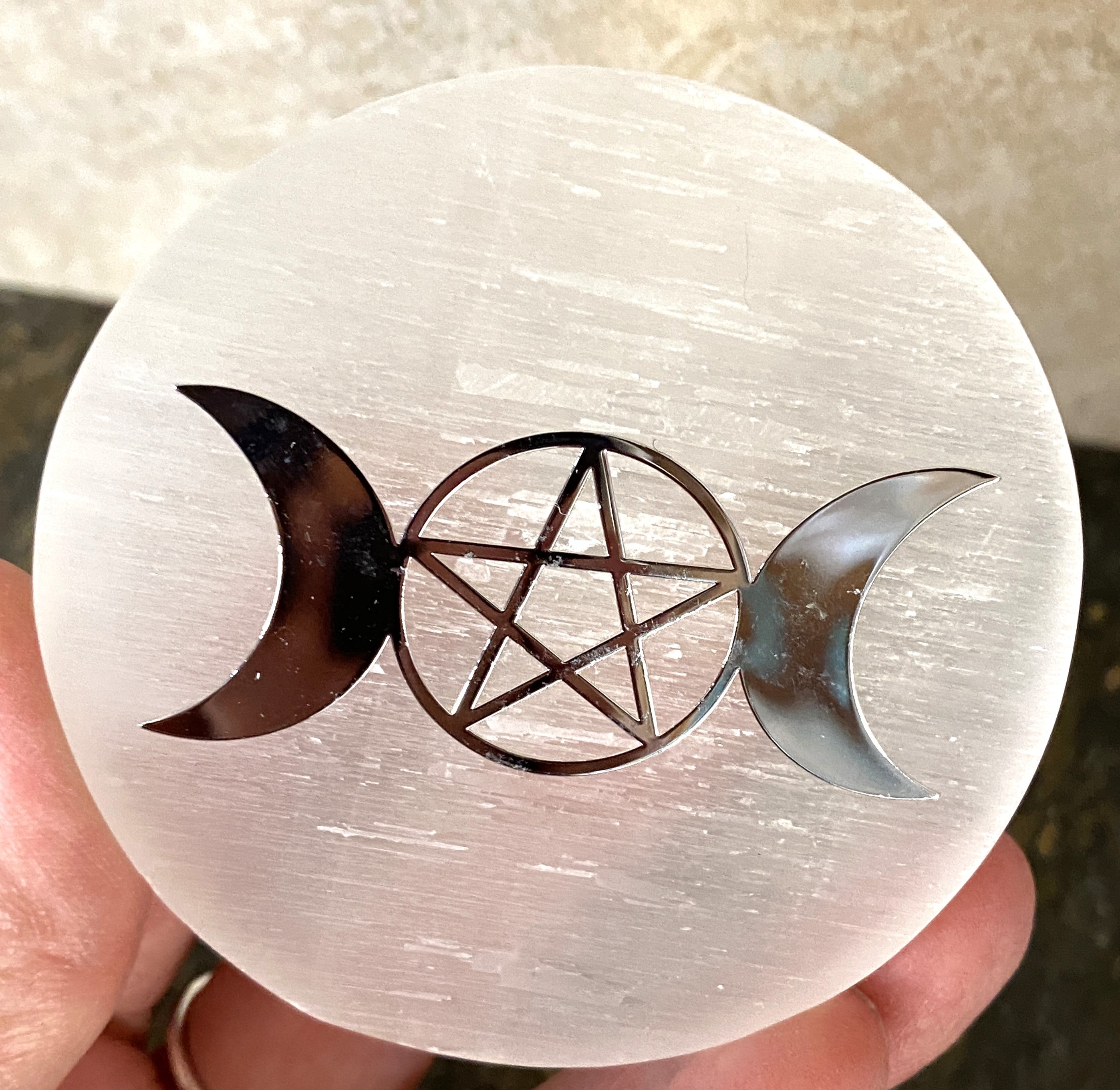 Selenite Charging Plate Triple Moon  Healing Protection 31085ETS