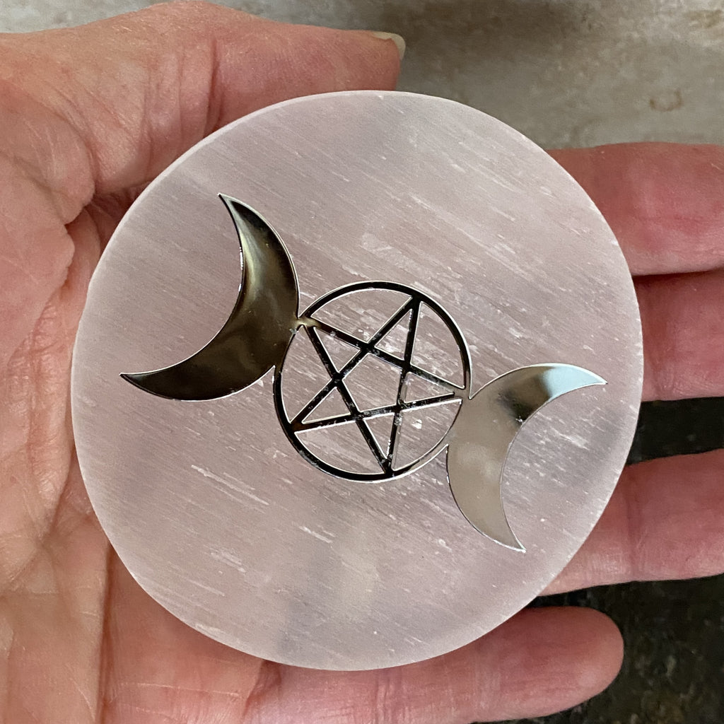 Selenite Charging Plate Triple Moon  Healing Protection 31085ETS
