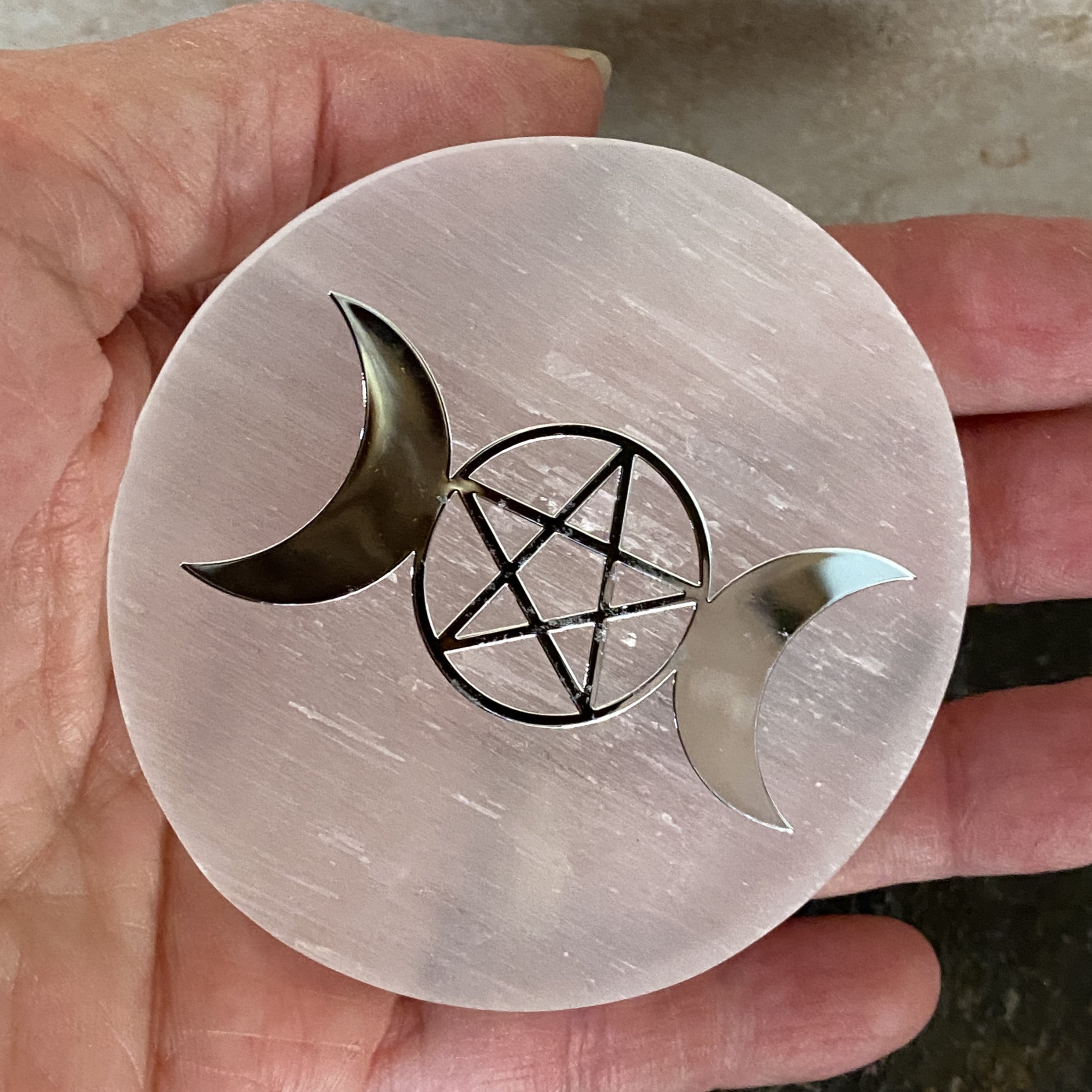 Selenite Charging Plate Triple Moon  Healing Protection 31085ETS