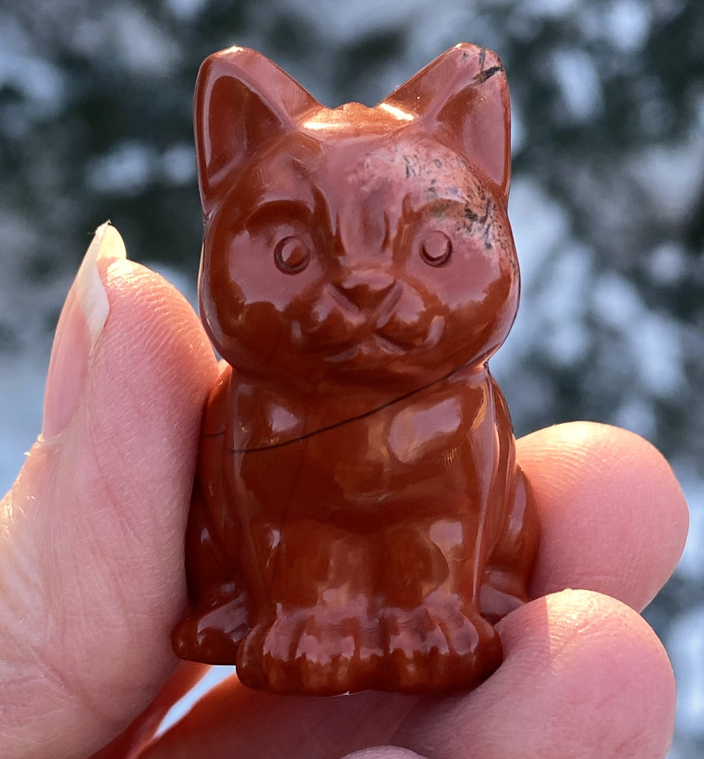 Red Jasper Cat Kitten  Figurine  Calming Healing 31614S