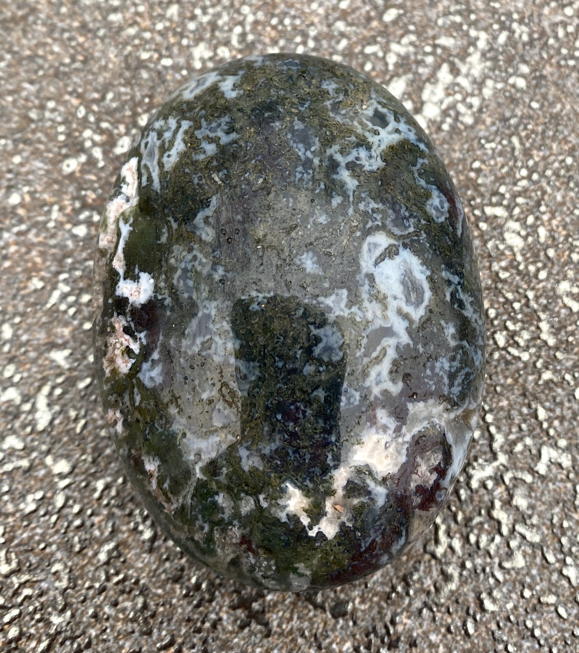 Moss Agate w/ Rare Red Agate  Palm Stone  Grounding Stability 31204S