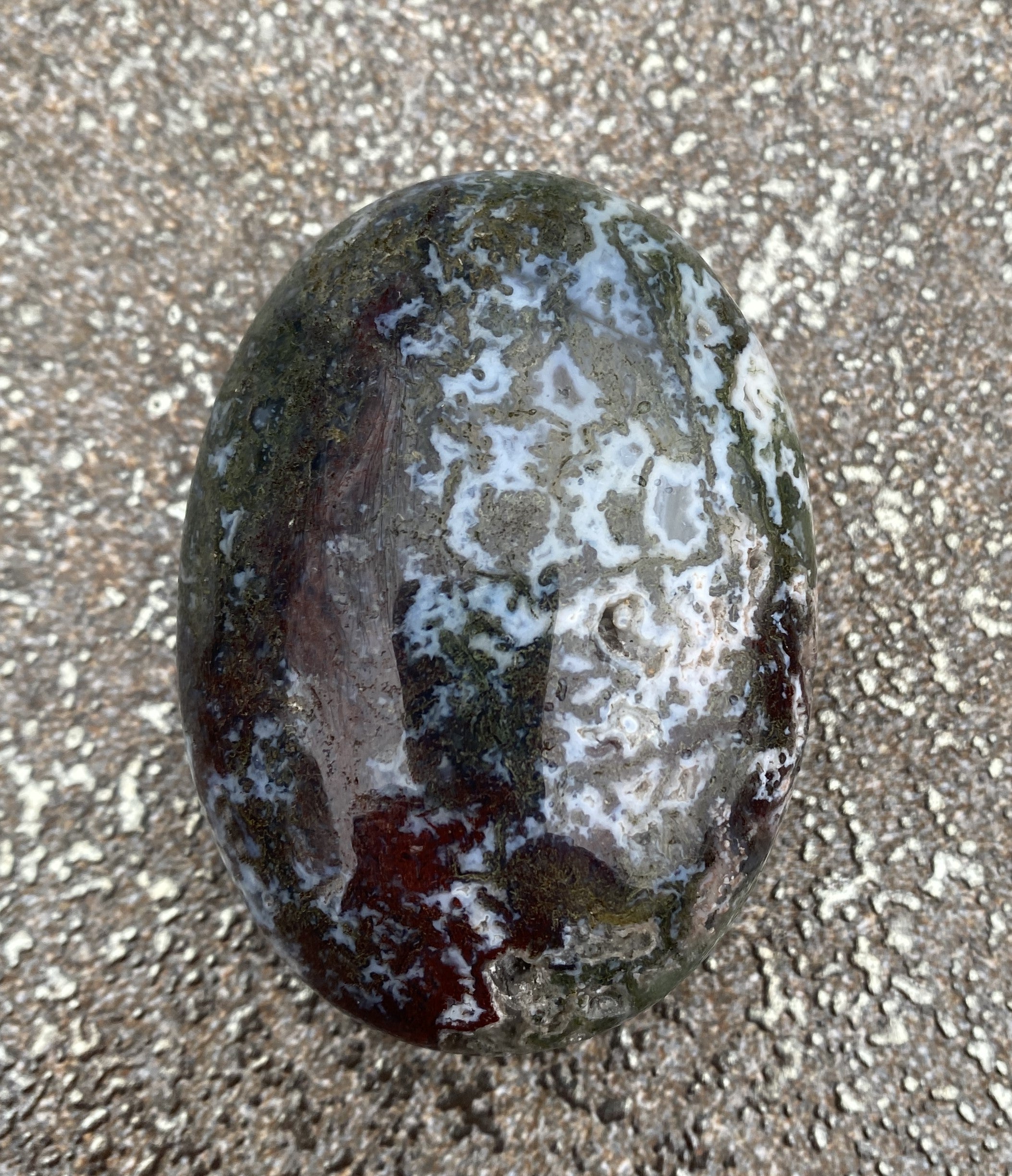 Moss Agate w/ Rare Red Agate  Palm Stone  Grounding Stability 31204S