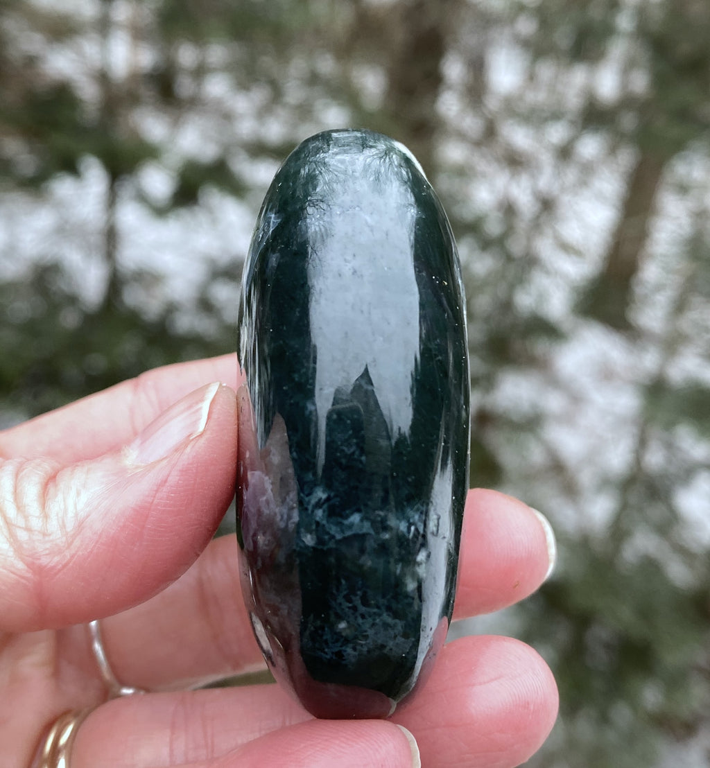 Moss Agate w/ White Agate Inclusions  Palm Stone  Grounding Stability 31204S