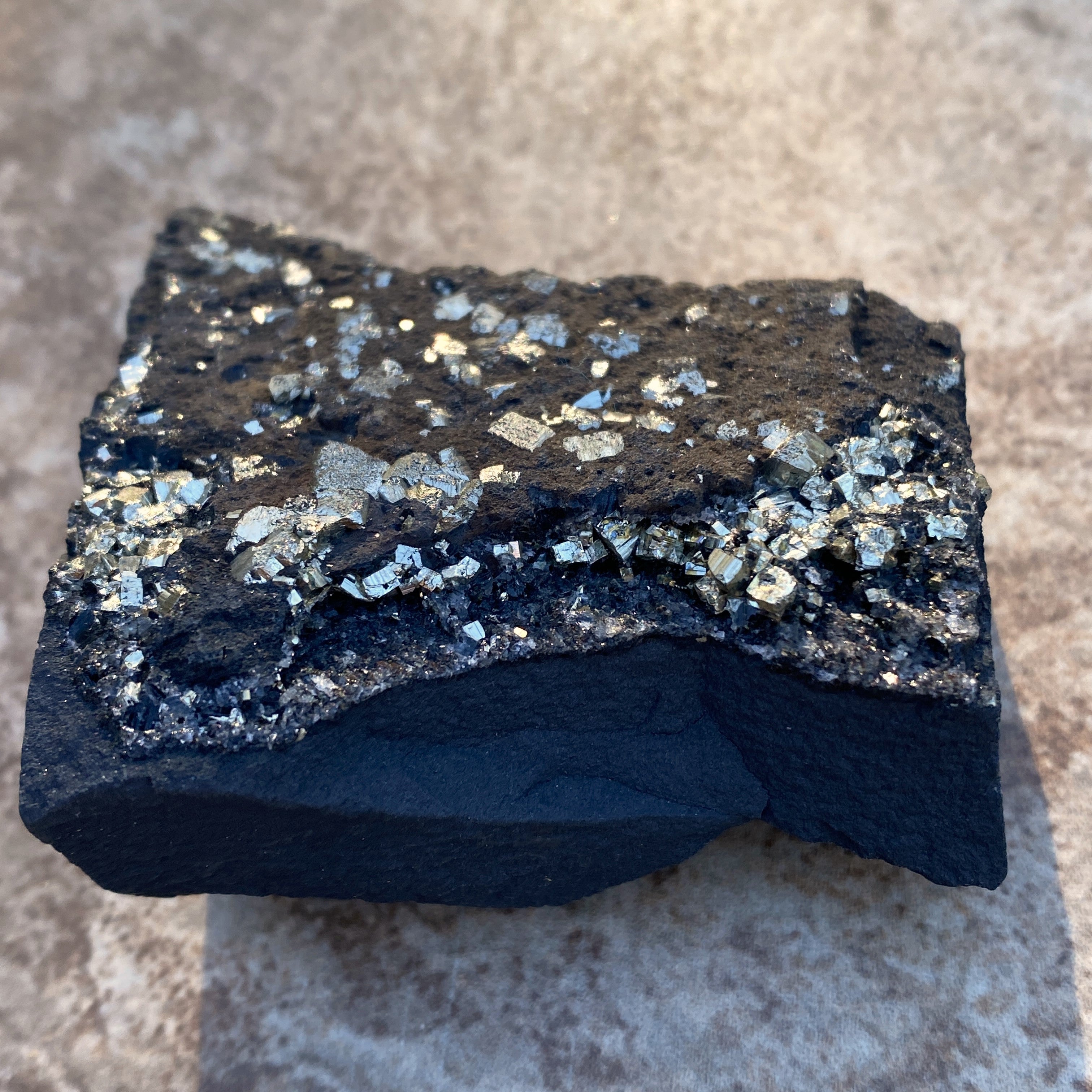 Pyrite on Shungite  Raw  FROM BRAZIL  Prosperity Meditation 31210S