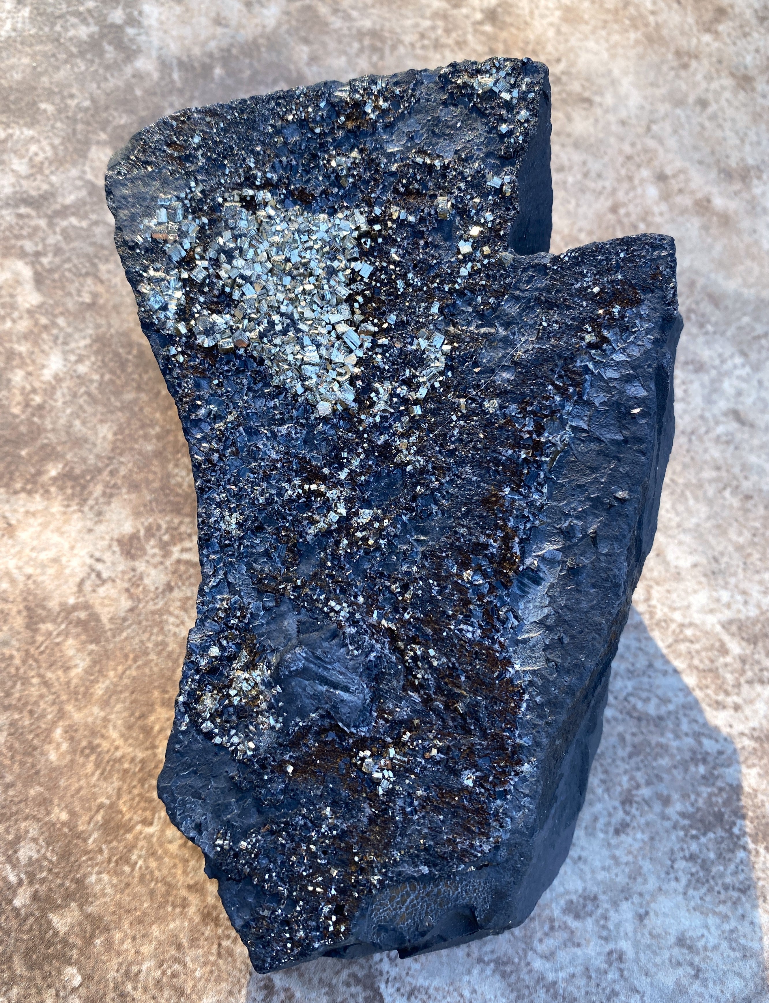 Pyrite on Shungite  Raw  FROM BRAZIL  Prosperity Meditation 31211S