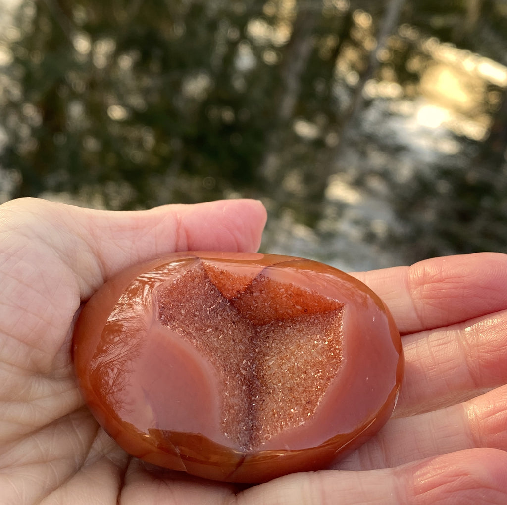 Carnelian Druzy Palm Stone  Creativity Grounding 31243S
