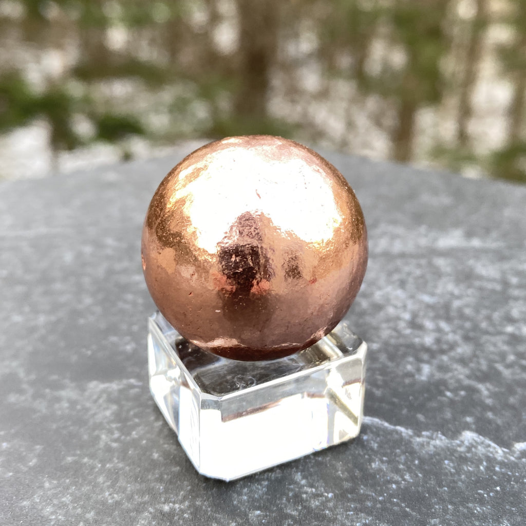 Solid Copper Sphere Glass Stand Healing - Metal Channeling Protection 31270S