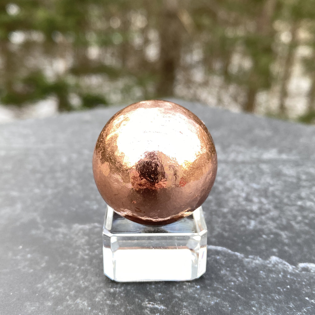 Solid Copper Sphere Glass Stand Healing - Metal Channeling Protection 31270S