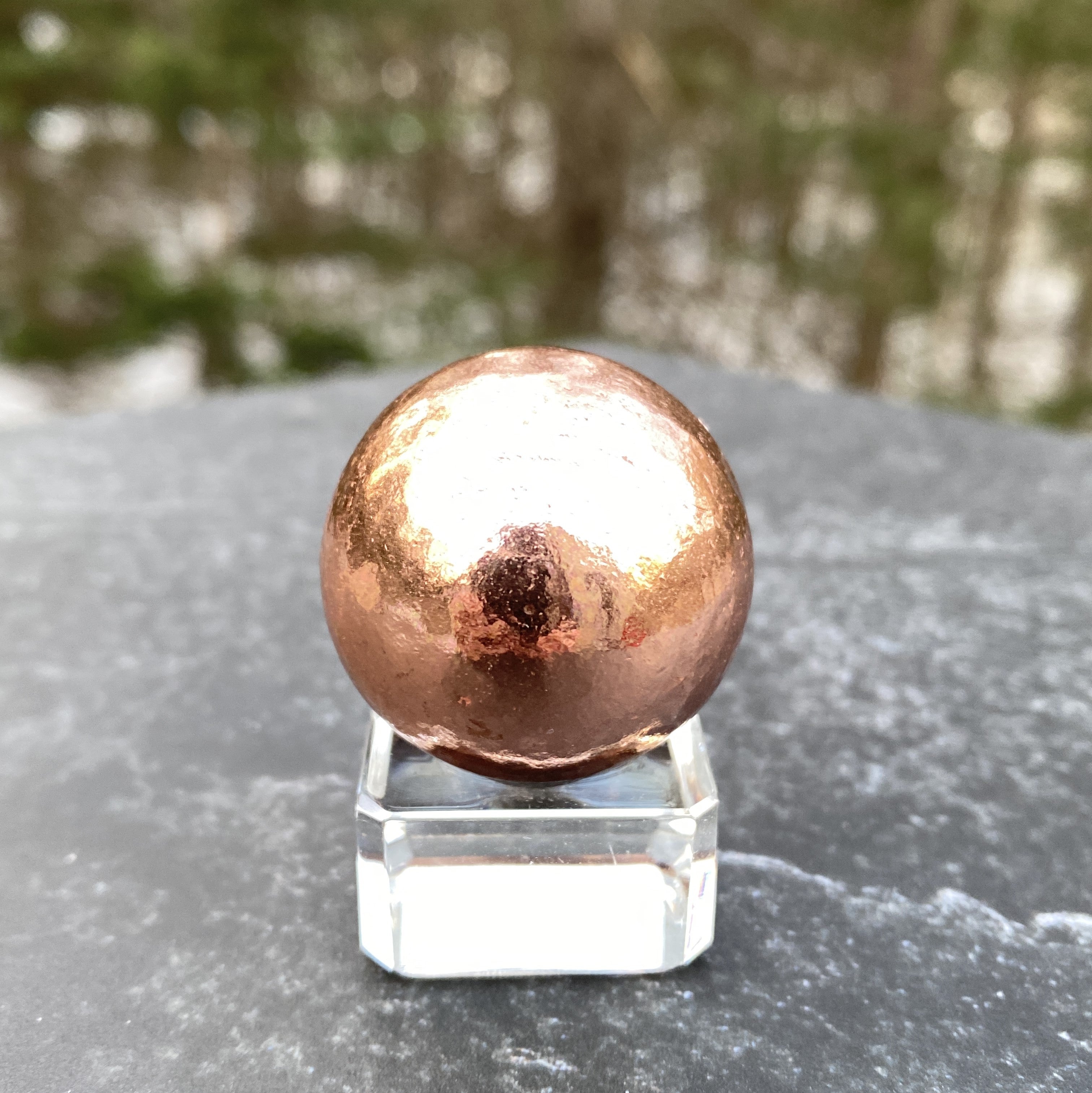 Solid Copper Sphere Glass Stand Healing - Metal Channeling Protection 31270S