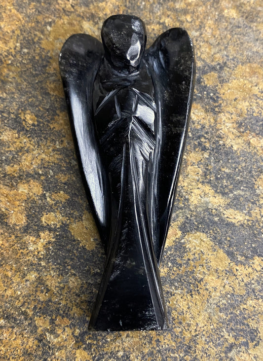 Black Obsidian Angel Archangel  3" Figurine  Protection Grounding 29191S
