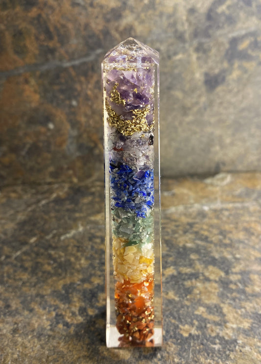 Orgone Rainbow Chakra Obelisk Tower Healing Crystal India 29245ES