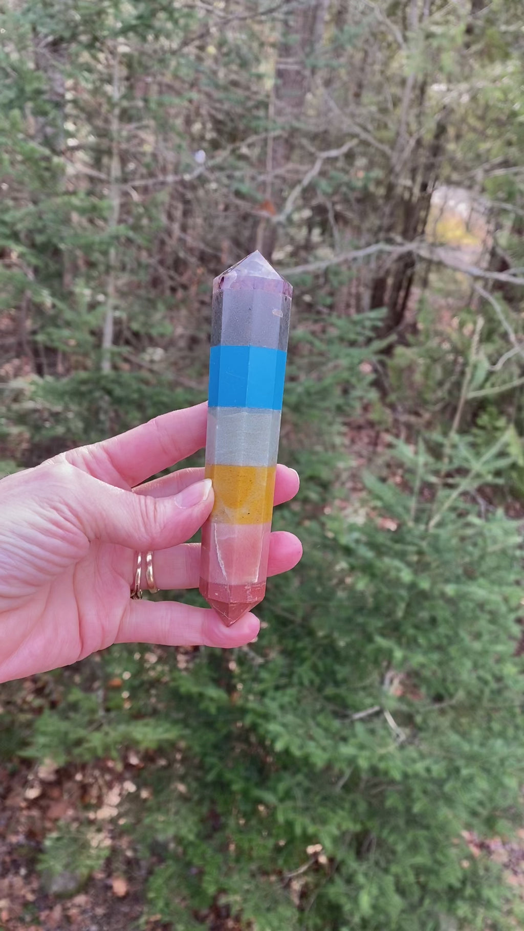 7 Stone Chakra Wand  DT Point  Healing Crystal India 30825S