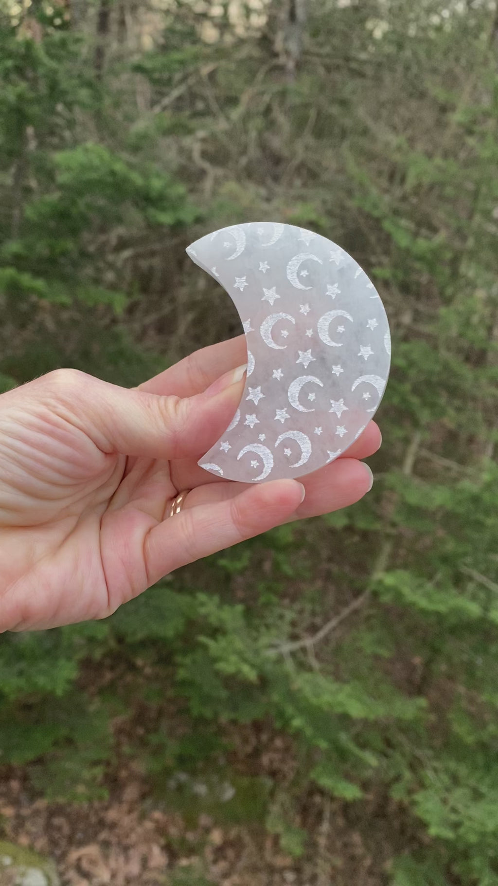 Crescent Moon White Selenite Charging Plate  Cleansing Protection 30843ETS