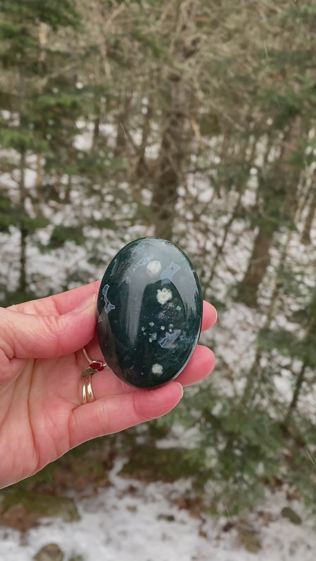 Moss Agate w/ White Agate Inclusions  Palm Stone  Grounding Stability 31204S
