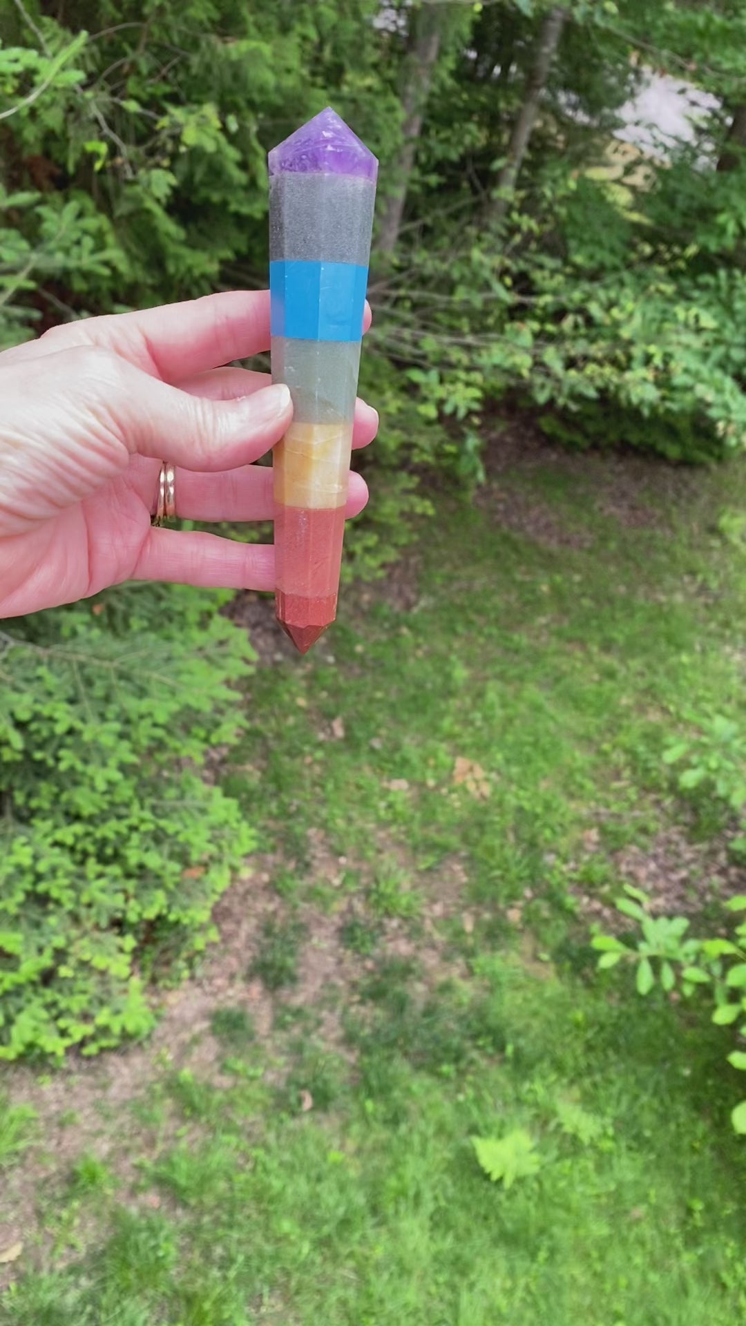7 Stone Chakra Wand  Double Terminated Point  Healing Crystal India 30355S