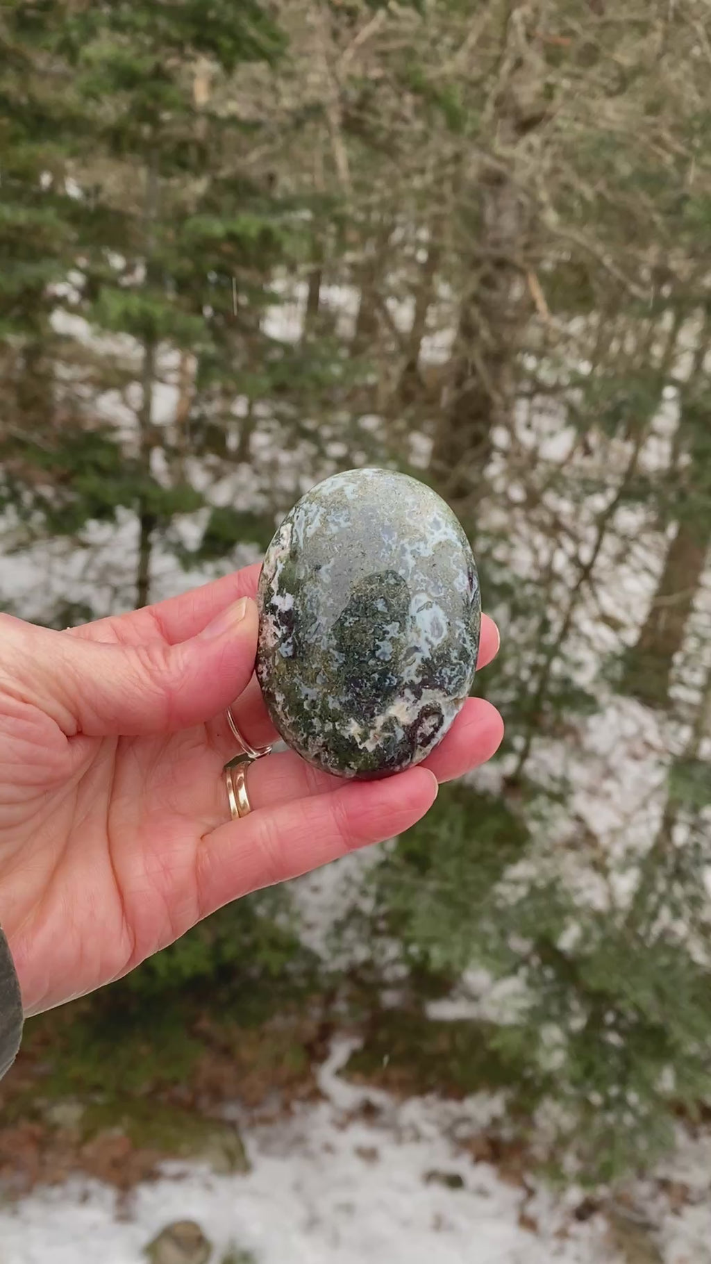 Moss Agate w/ Rare Red Agate  Palm Stone  Grounding Stability 31204S
