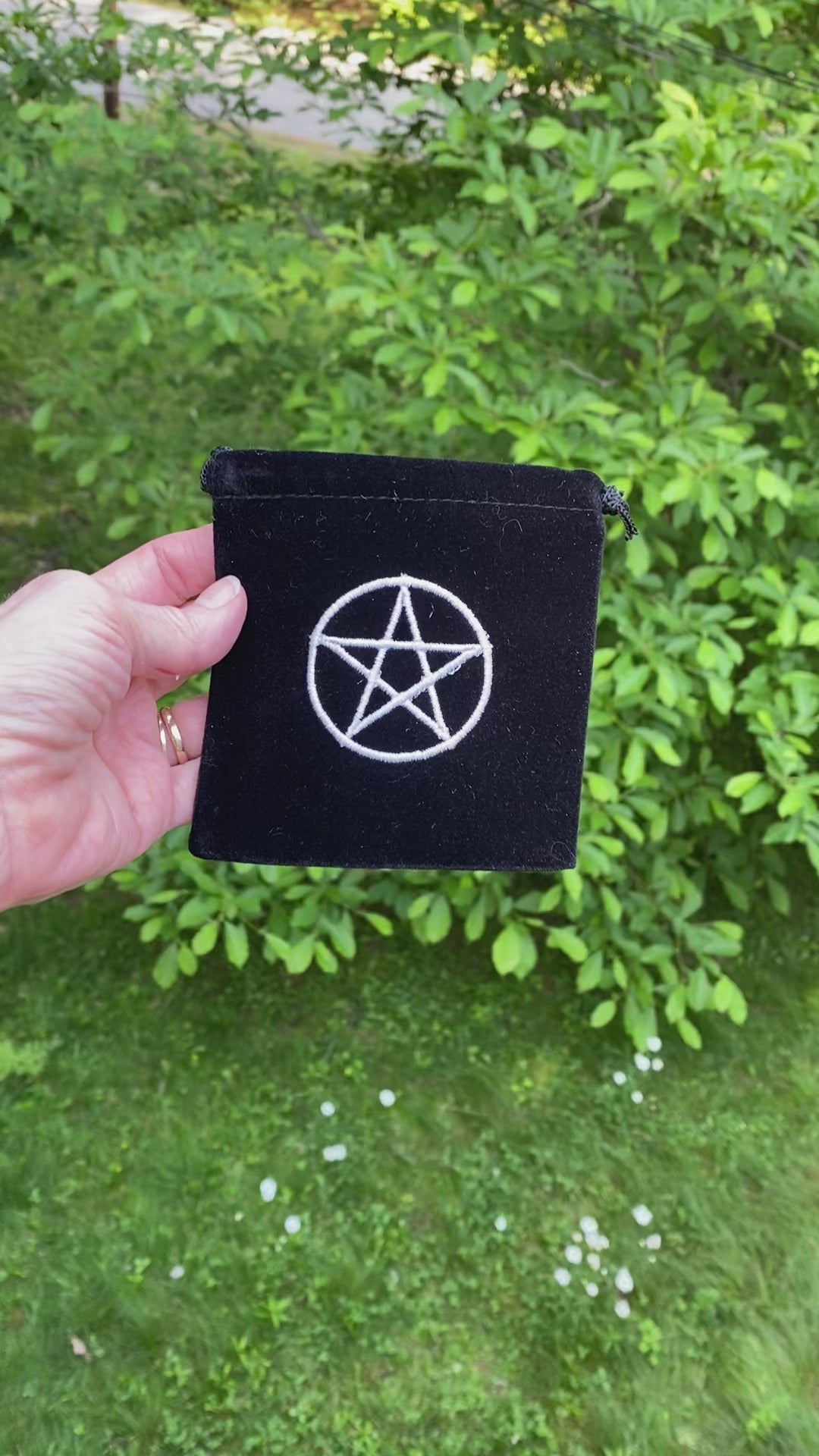 Pentacle 4" x 4" Black Velvet Medicine Bag Pouch Embroidered  Design 30371S