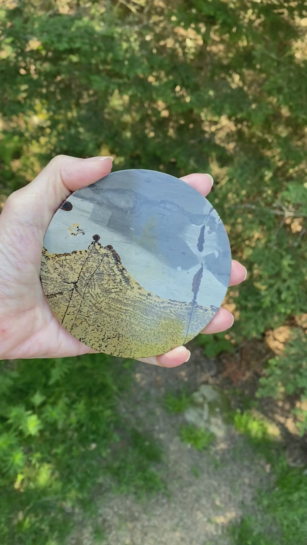 4" Picture Jasper Polished Round Plate Slab with Metal Stand | Brazil