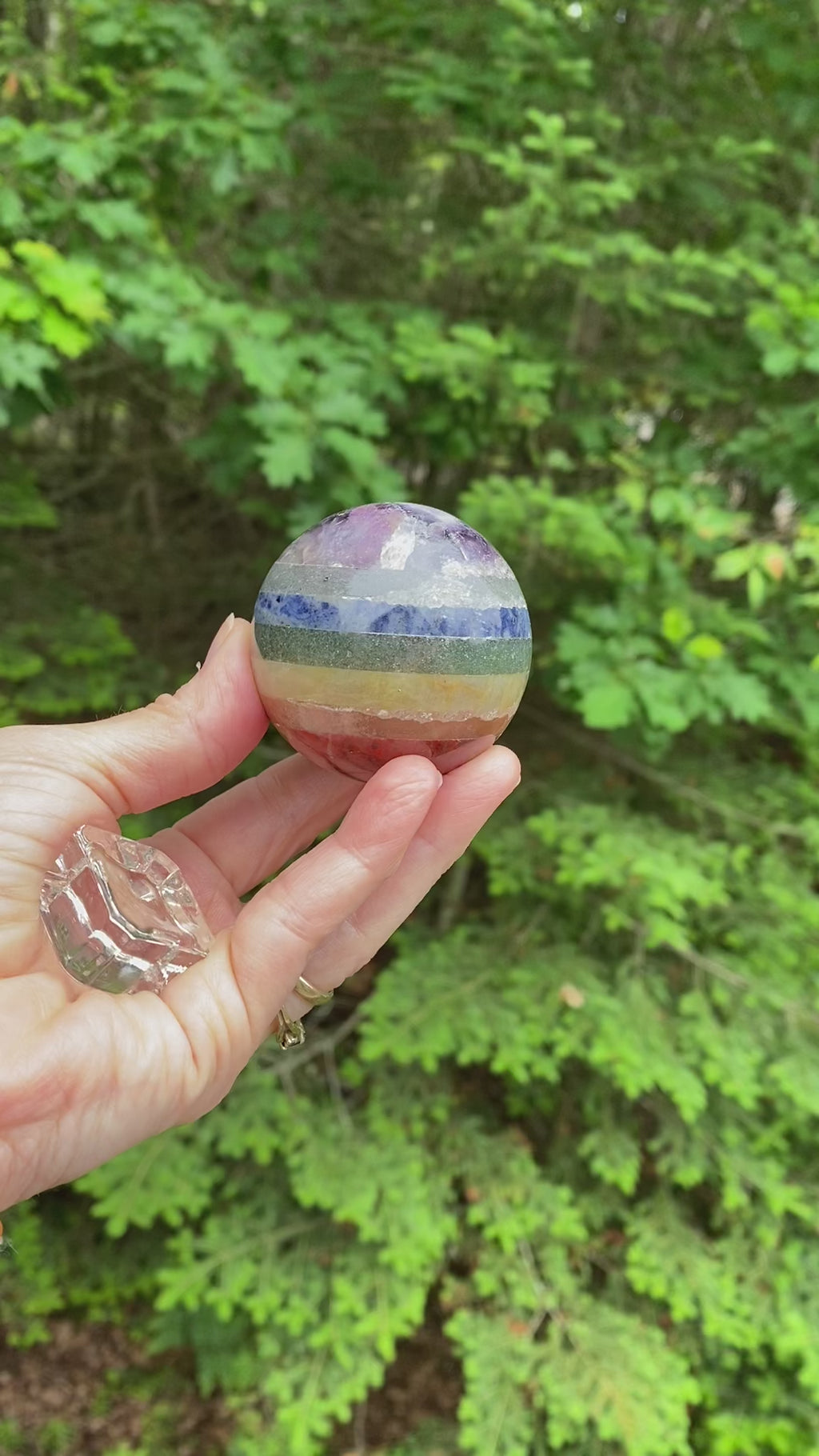 7 Stone Chakra Sphere  Glass Stand Gemstone Crystal India 30356S