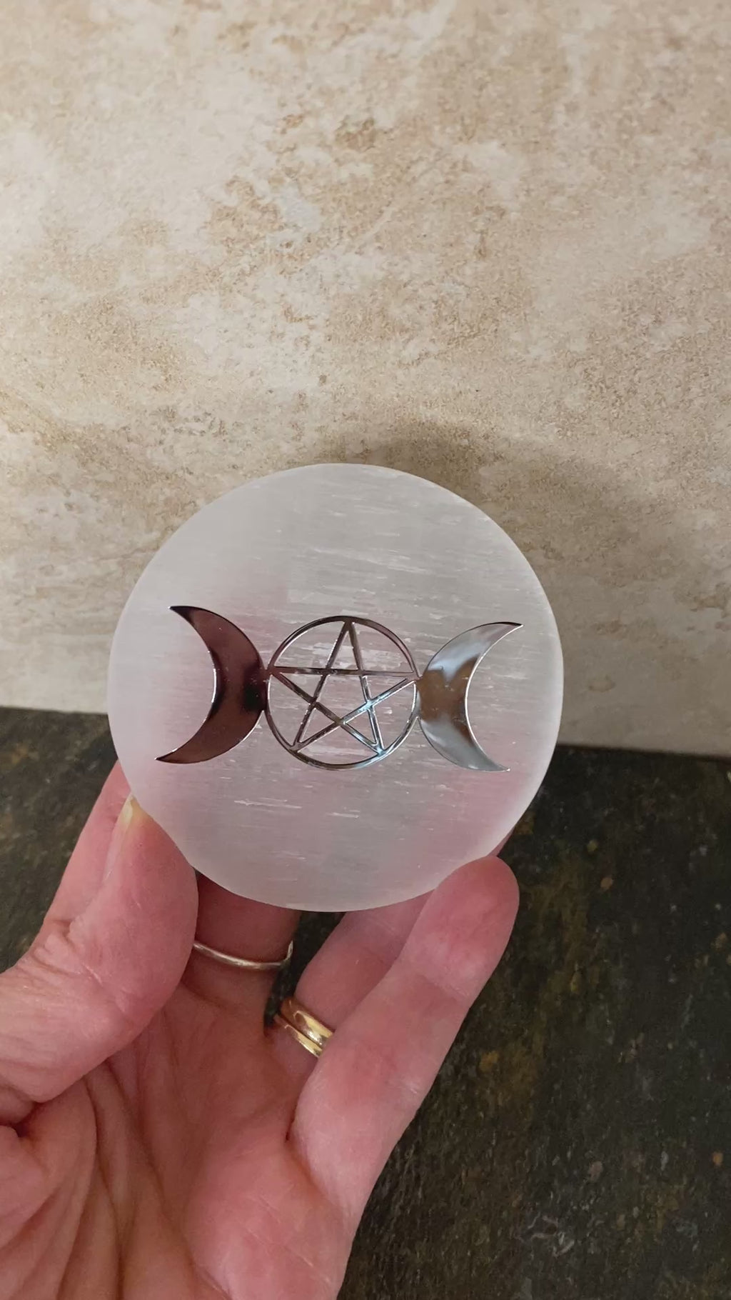 Selenite Charging Plate Triple Moon  Healing Protection 31085ETS