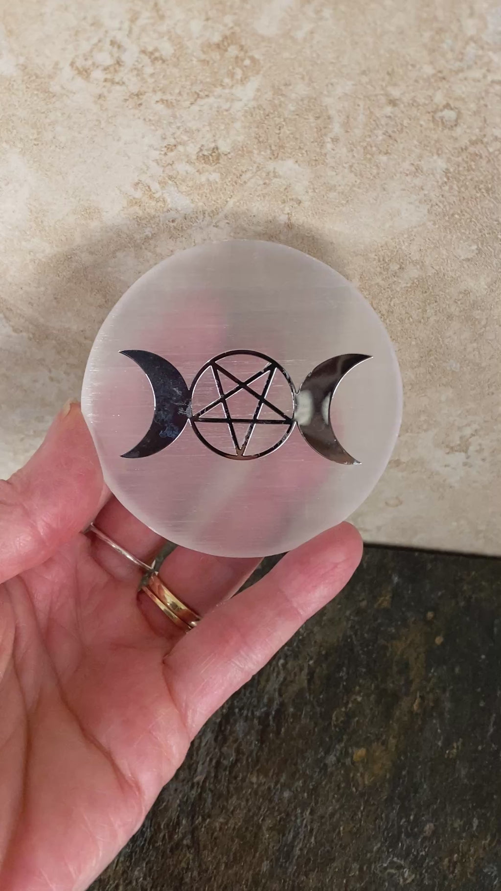 Selenite Charging Plate Triple Moon  Healing Protection 31084ETS