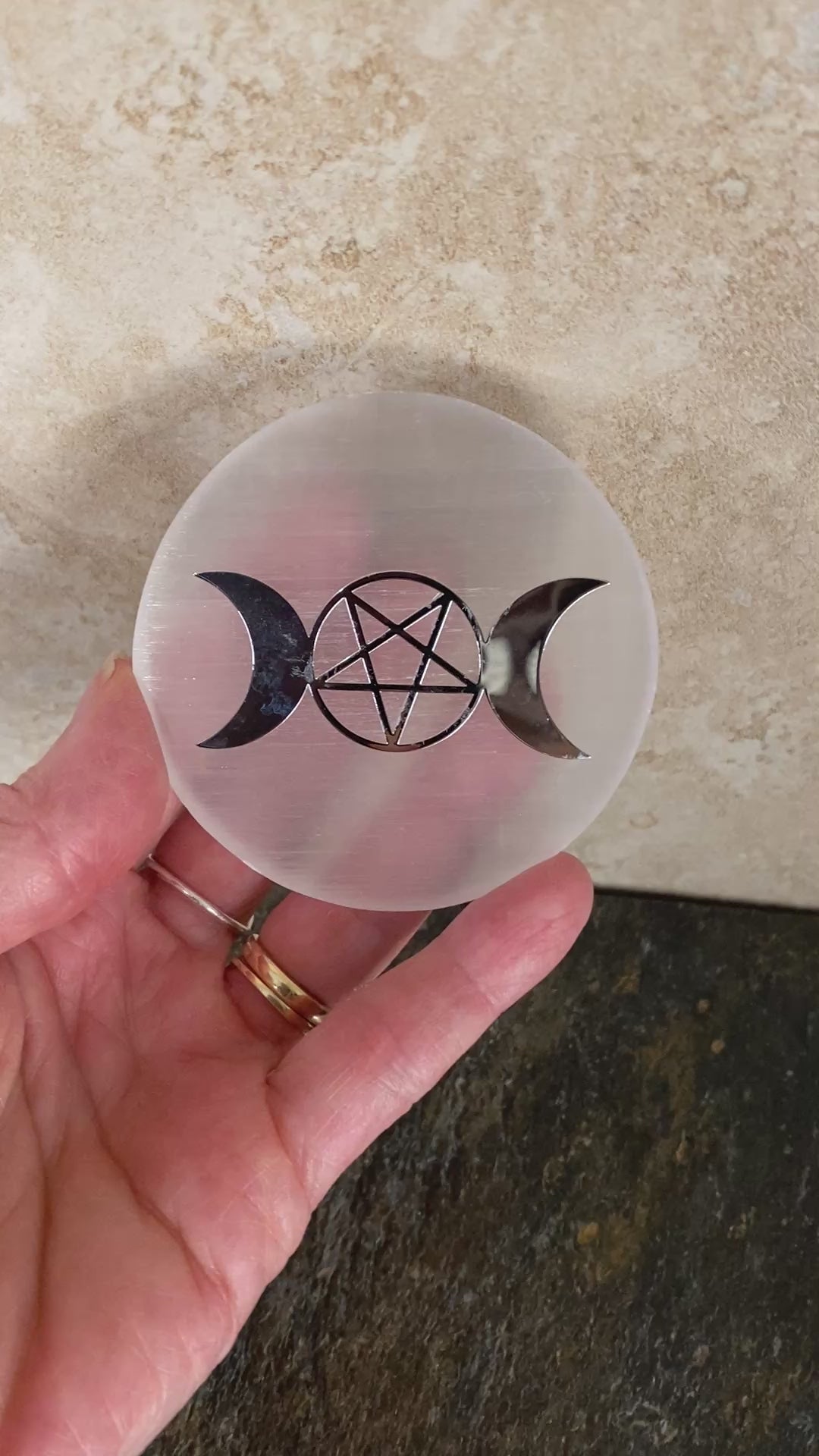 Selenite Charging Plate Triple Moon  Healing Protection 31084ETS